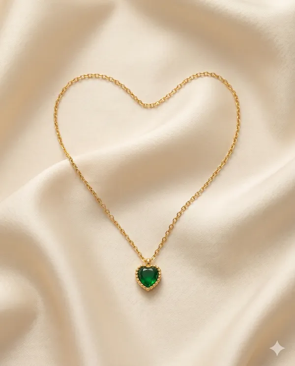 Gold_Finished_Heart_Green_Crystal_Minimalist_Pendant_Necklace