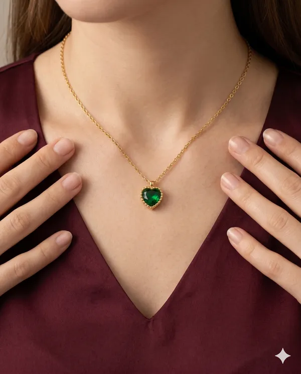 Gold_Finished_Heart_Green_Crystal_Minimalist_Pendant_Necklace