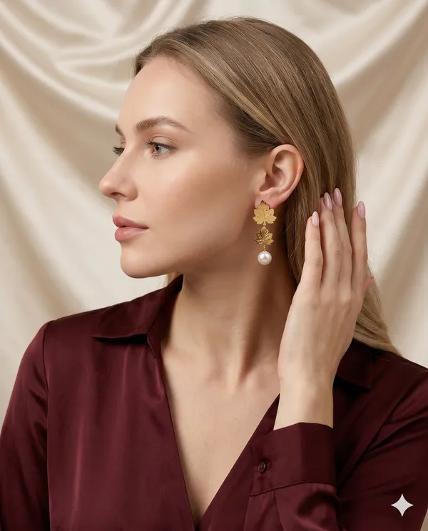 Gold_Finished_Maple_Leaf_Pearl_Earrings_for_Women