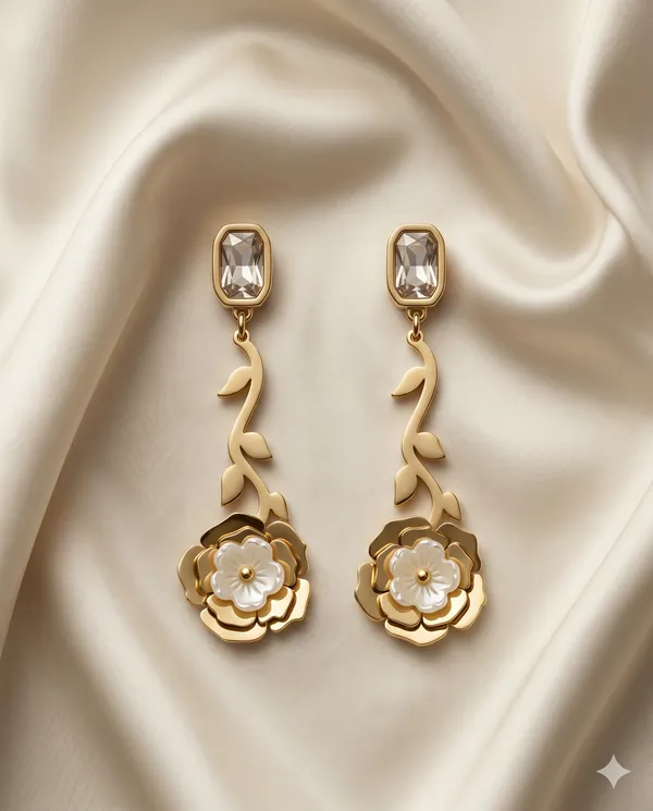 Gold_Finished_Pearl_Rose_Flower_Dangle_Earrings