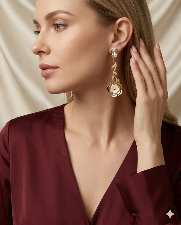 Gold_Finished_Pearl_Rose_Flower_Dangle_Earrings