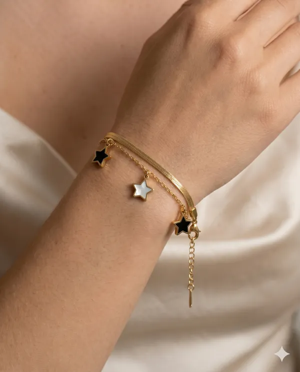 Gold_Plated_Star_Charm_Herringbone_Chain_Bracelet