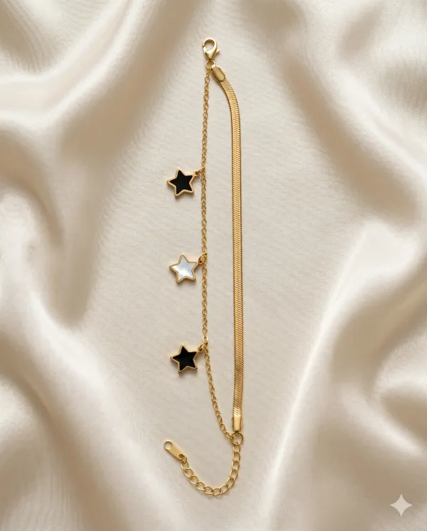 Gold_Plated_Star_Charm_Herringbone_Chain_Bracelet