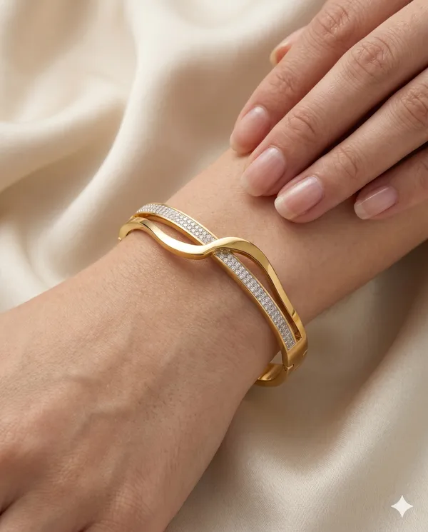 Gold_Plated_Wave_Cross_Over_Crystal_Bangle_Bracelet_For_Women