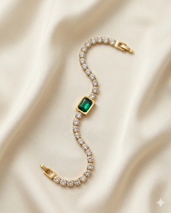 Gold_Polished_Emerald_Stone_Tennis_Bracelet_for_Ladies