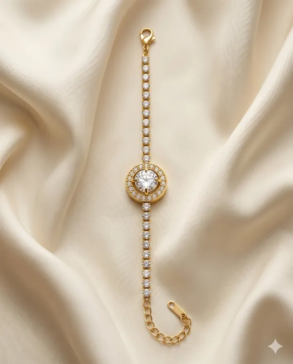 Gold_Polished_Round_Halo_Tennis_Bracelet_for_Ladies