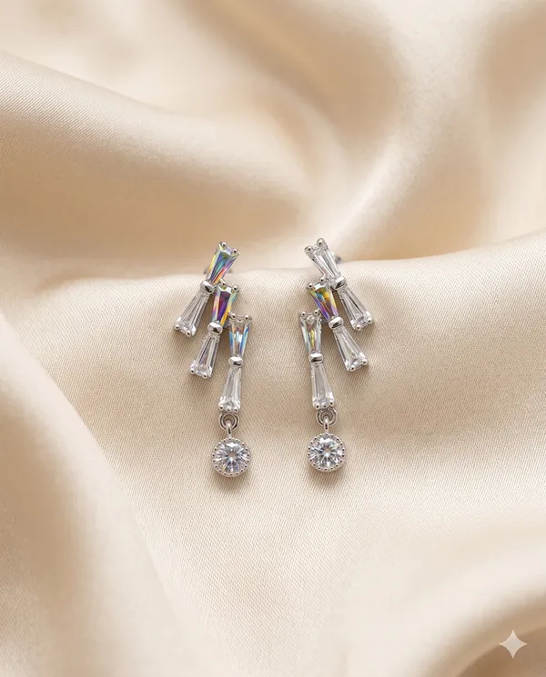Silver_Finished_Baguette_Crystal_Dangle_Earrings_Elegant