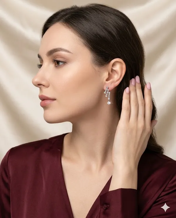 Silver_Finished_Baguette_Crystal_Dangle_Earrings_Elegant