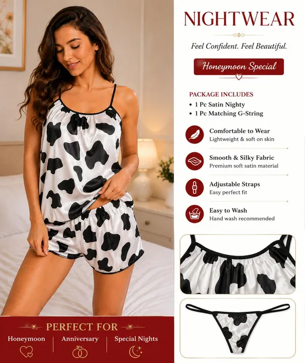 Black_And_White_Cow_Print_Satin_Cami_Night_Suit