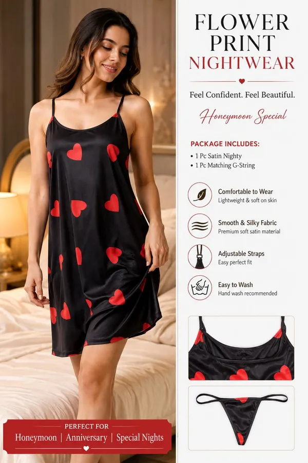 Black_Satin_Heart_Print_Night_Dress