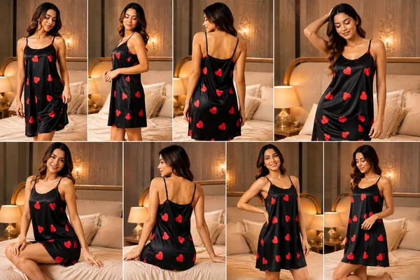 Black_Satin_Heart_Print_Night_Dress
