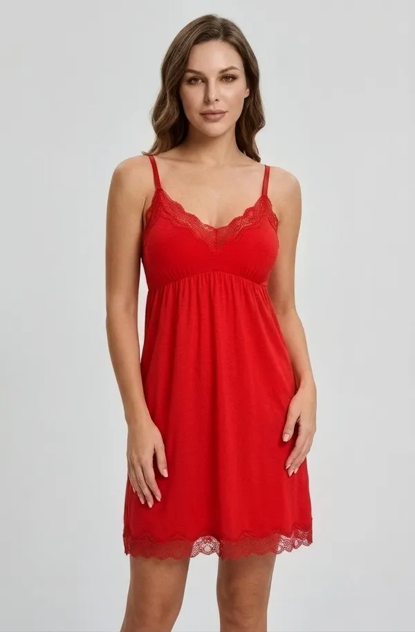 Red_Lace_Trim_Satin_Babydoll_Nightdress