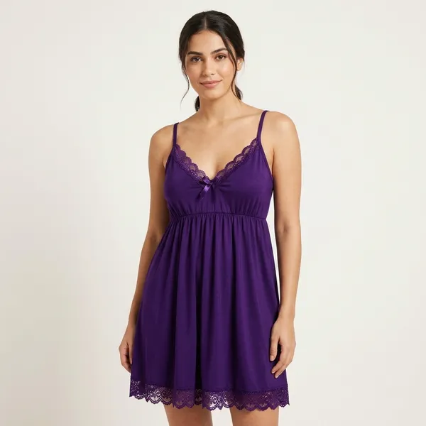 Purple_Malai_Lace_Trim_Babydoll_Nightdress_For_Women