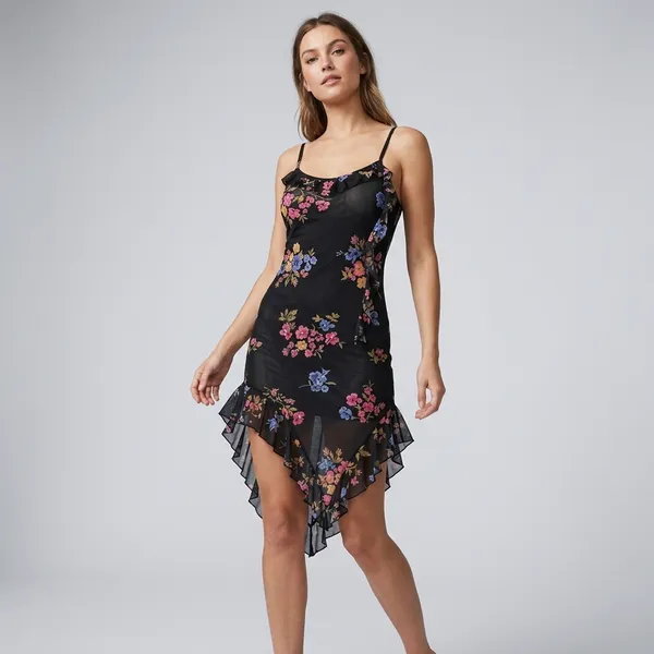 Black_Net_Floral_Print_Asymmetric_Hem_Slip_Dress_For_Women