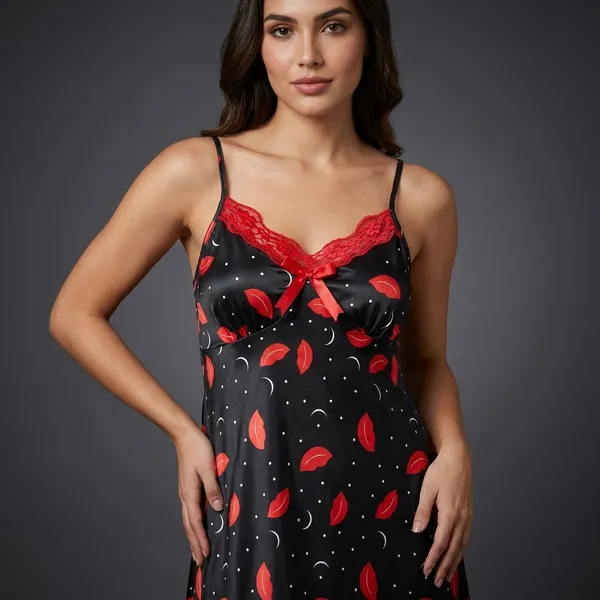 Black_Malai_Lips_Print_Babydoll_Nightdress_For_Women