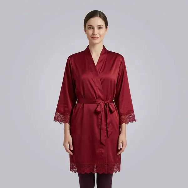 Red_Satin_Lace_Trim_Robe_For_Women