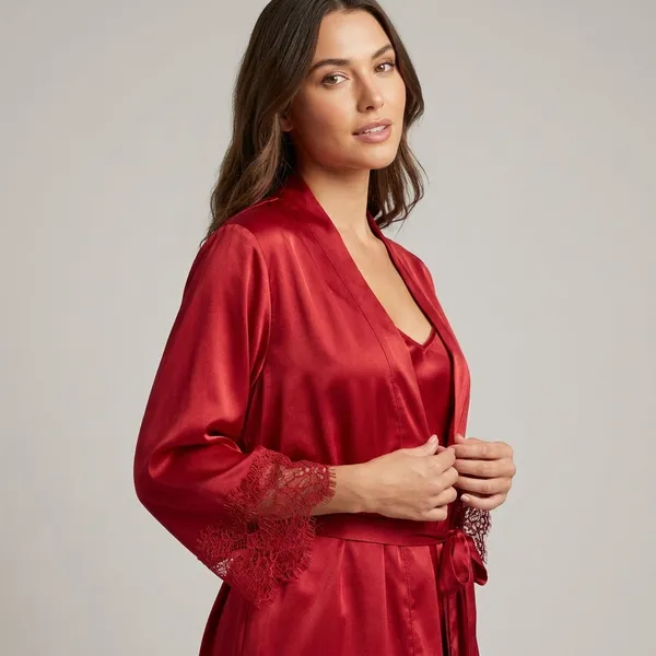Red_Satin_Lace_Trim_Robe_For_Women
