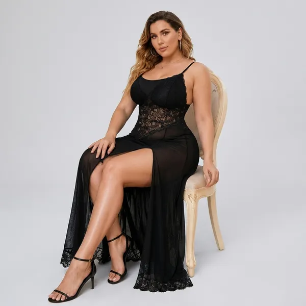 Black_Lace_Long_Slit_Nightgown_For_Women