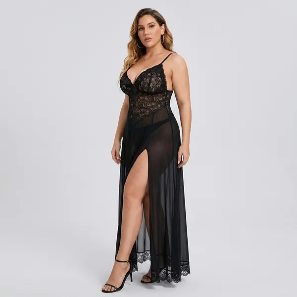 Black_Lace_Long_Slit_Nightgown_For_Women