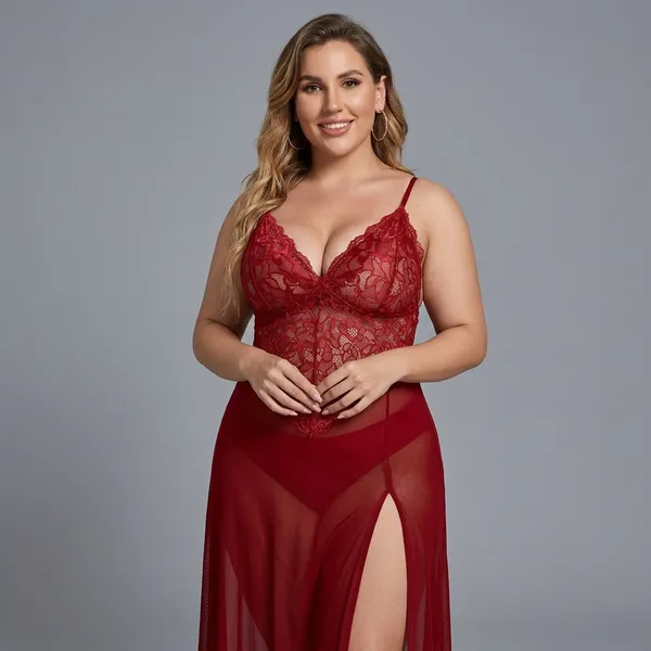 Red_Lace_Net_Chemise_Bralette_Lingerie_Set_For_Women