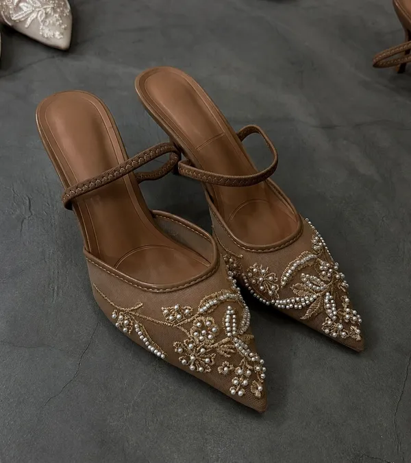 Beige_Mesh_Embellished_Pointed_Toe_Mule_Heels_For_Women