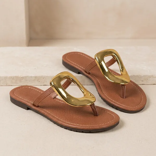 Golden_Metallic_Oval_Embellished_Flat_Sandals_For_Women