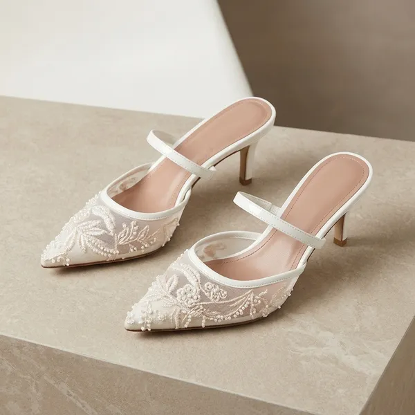 White_Patent_Leather_Embellished_Pointed_Toe_Mule_Heels_For_Women