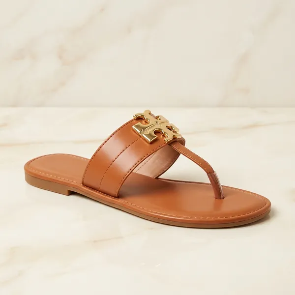 Tan_Leather_Gold_Buckle_Slide_Sandals_For_Women