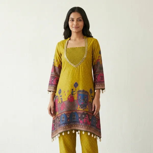 Yellow_Kalamkari_Print_Cotton_Co-ord_Set_for_Women