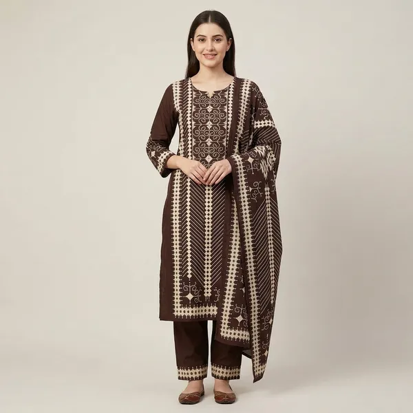 Brown_Geometric_Embroidered_3_Piece_Cotton_Suit_Set_for_Women
