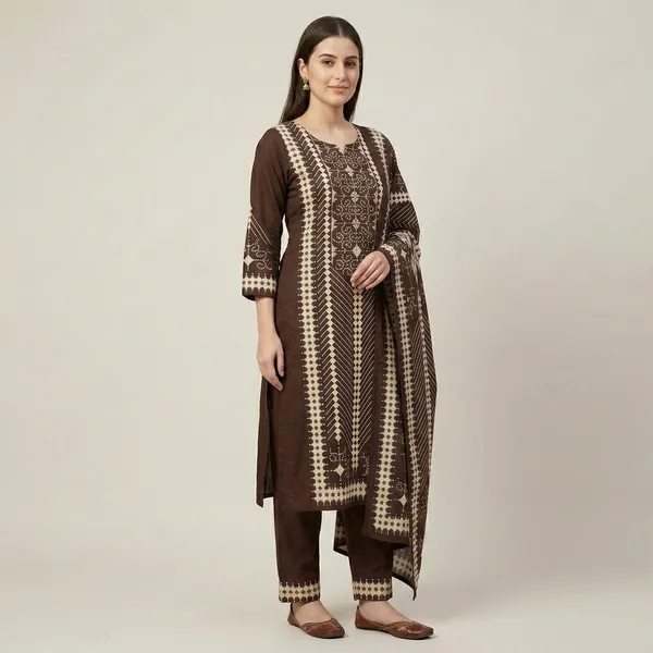 Brown_Geometric_Embroidered_3_Piece_Cotton_Suit_Set_for_Women