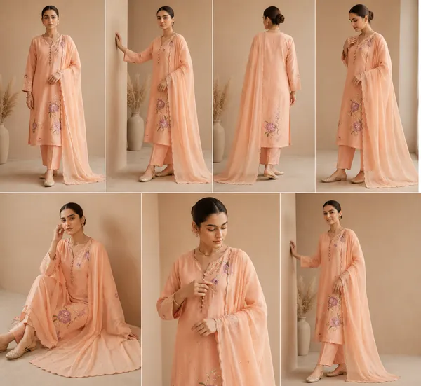Peach_Chanderi_3_Piece_Suit_With_Kadhai_Work_And_Mul_Cotton_Dupatta_For_Women