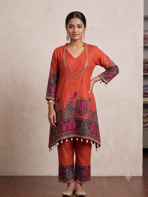 Orange_Printed_Tunic_and_Shorts_Co-ord_Set_for_Women