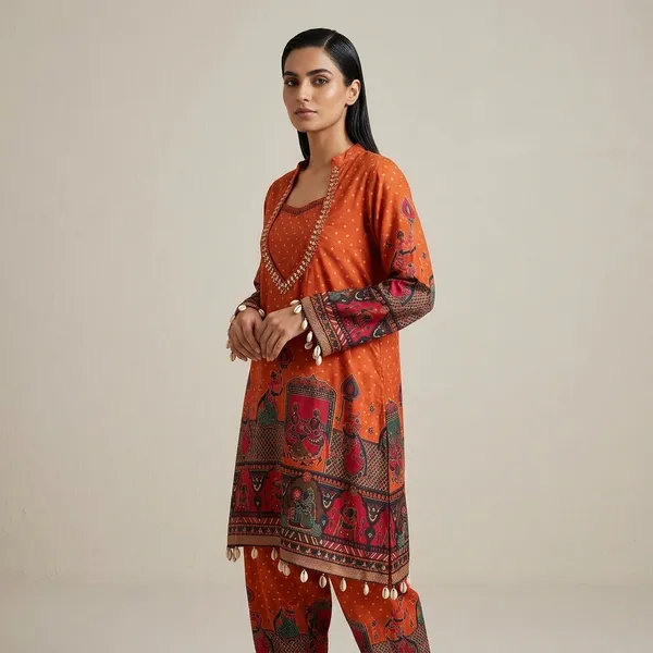 Orange_Printed_Tunic_and_Shorts_Co-ord_Set_for_Women