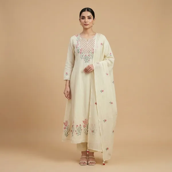 Cream_Mul_Cotton_A_Line_Hand_Embroidered_3_Piece_Suit_Set_With_Embroidered_Mul_Dupatta_For_Women