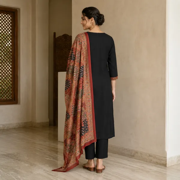 Black_Cotton_3_Piece_Suit_With_Elephant_Print_And_Printed_Dupatta_For_Women