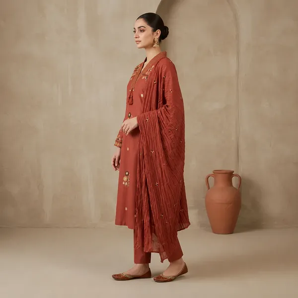 Rust_Cotton_3_Piece_Suit_With_Mirror_And_Kadhai_Work_For_Women
