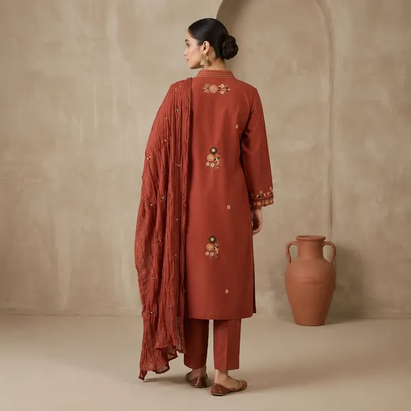 Rust_Cotton_3_Piece_Suit_With_Mirror_And_Kadhai_Work_For_Women