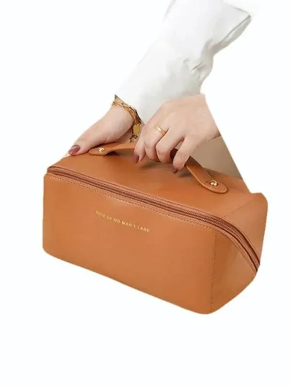 Brown_Faux_Leather_Makeup_Organizer_Bag_With_Multiple_Compartments