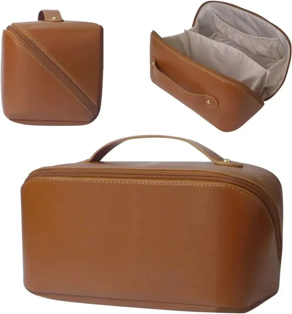 Brown_Faux_Leather_Makeup_Organizer_Bag_With_Multiple_Compartments