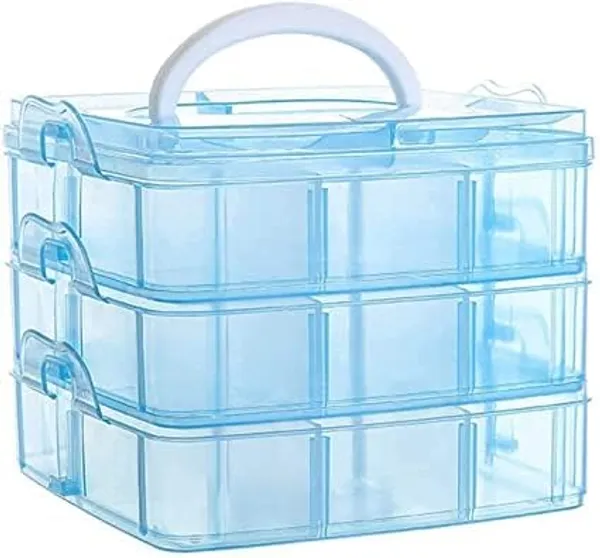 18_Grid_Storage_Box_With_3_Layer_18_Divider_For_Sewing_Button_Bead_Jewelry_Nail_Crystal_Organizer,_Transparent_18_Compartment_Organizer_(Pink)