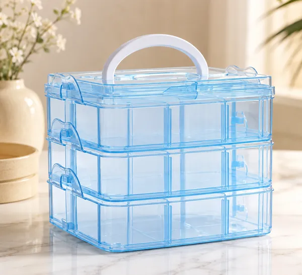 18_Grid_Storage_Box_With_3_Layer_18_Divider_For_Sewing_Button_Bead_Jewelry_Nail_Crystal_Organizer,_Transparent_18_Compartment_Organizer_(Pink)