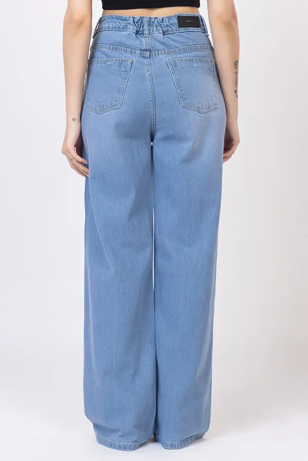 imported_designer_Blue_Cotton_wide_leg_Jeans_For_Women