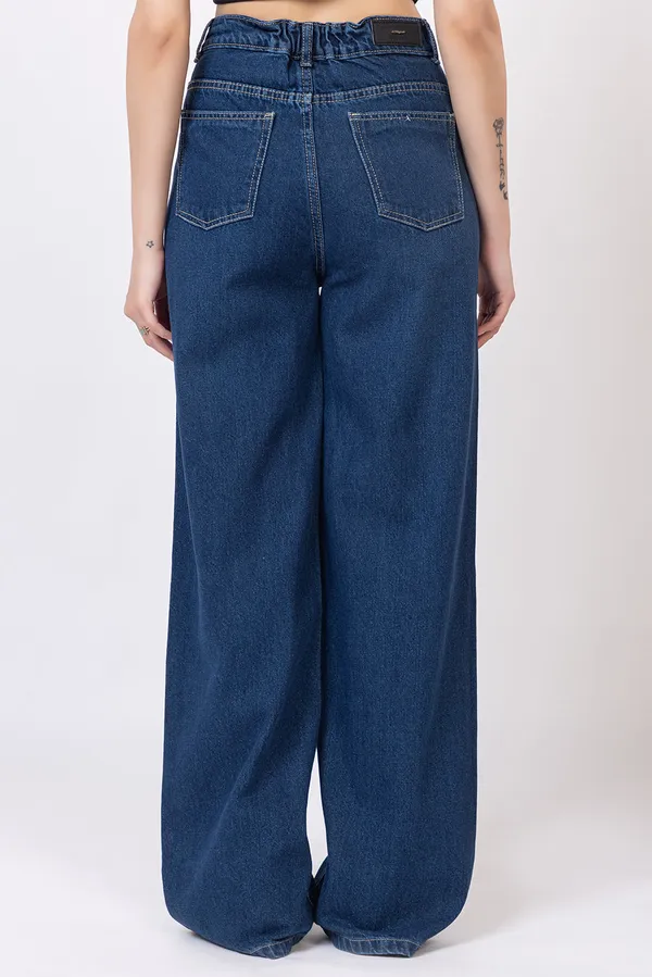 imported_designer_Blue_Cotton_wide_leg_jeans_For_Women