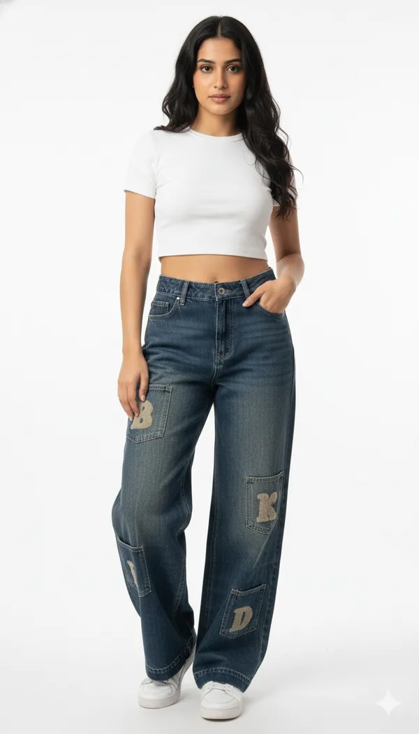 imported_designer_Blue_Cotton_Straight_Fit_Jeans_For_Women