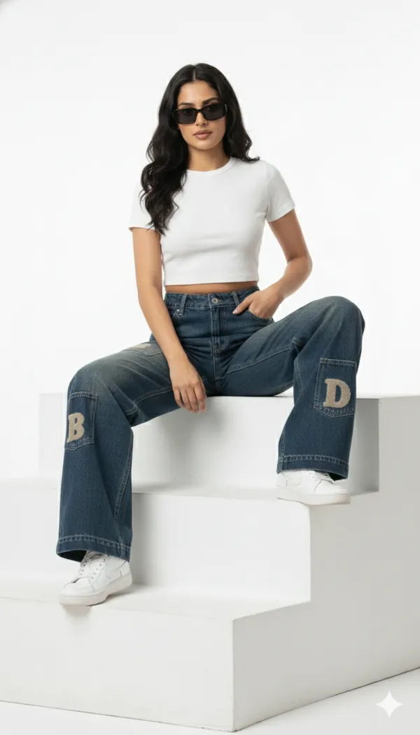 imported_designer_Blue_Cotton_Straight_Fit_Jeans_For_Women