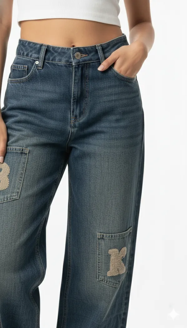 imported_designer_Blue_Cotton_Straight_Fit_Jeans_For_Women