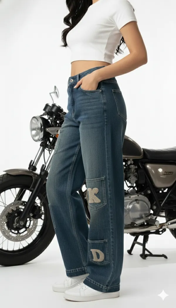 imported_designer_Blue_Cotton_Straight_Fit_Jeans_For_Women