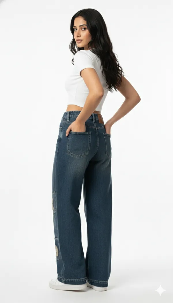 imported_designer_Blue_Cotton_Straight_Fit_Jeans_For_Women