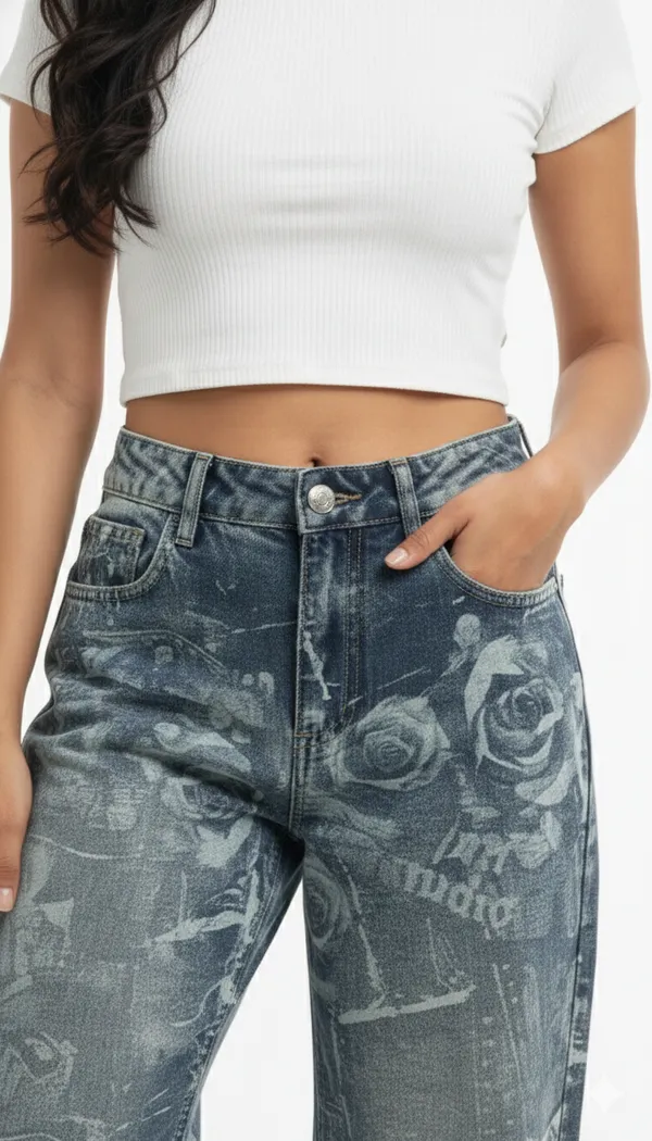 imported_designer_Blue_Cotton_wide_leg_Denim_For_Women